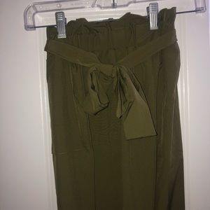 green paperbag waist pants